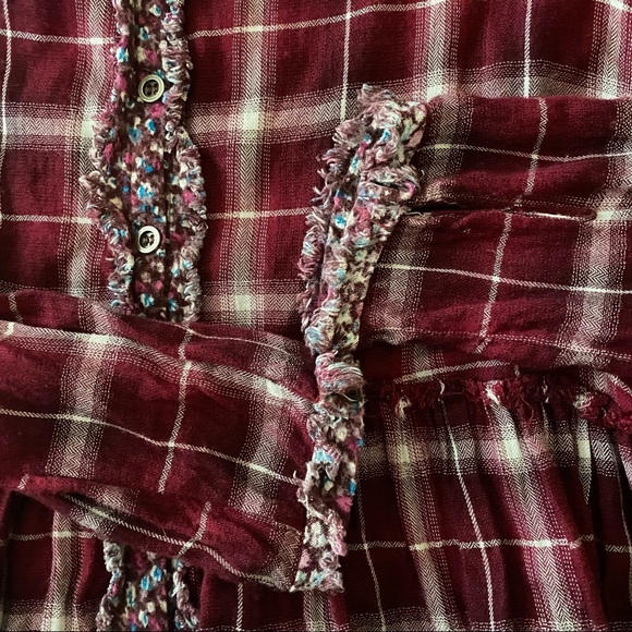 Altar’d State Womens Plaid Floral Trip Raw Hem Tunic Top Size Medium - Picture 5 of 6